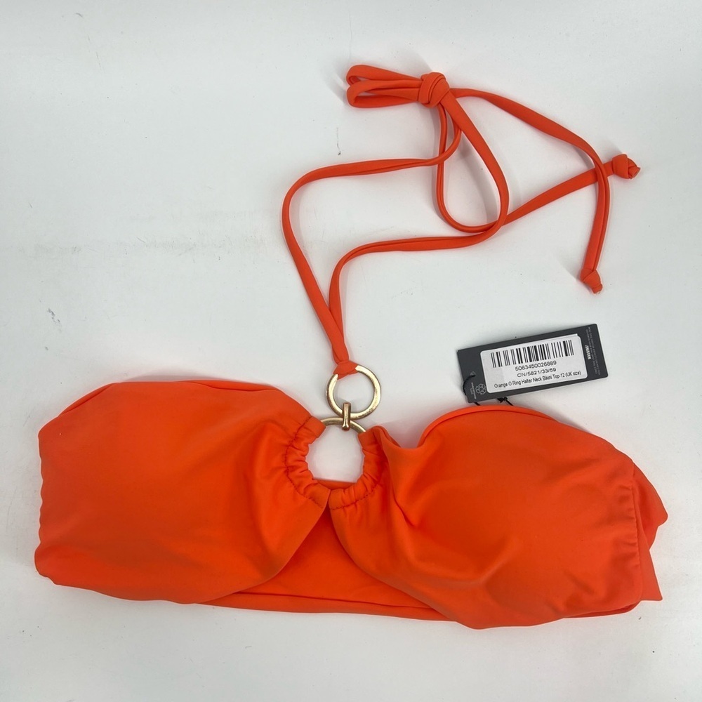 NWT PrettyLittleThing orange o ring halter top bikini set size UK12 US8 - Picture 6 of 10